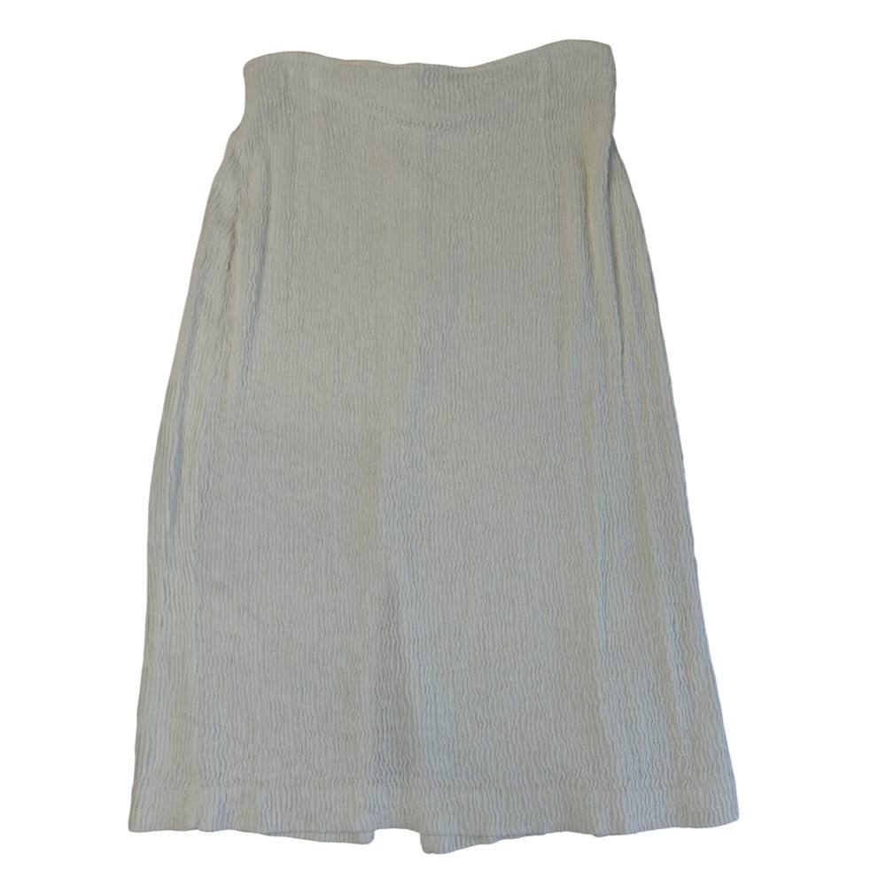 Vintage 90s Skirt Womens Small White Textured Plisse Crinkle Midi Soft Stretch